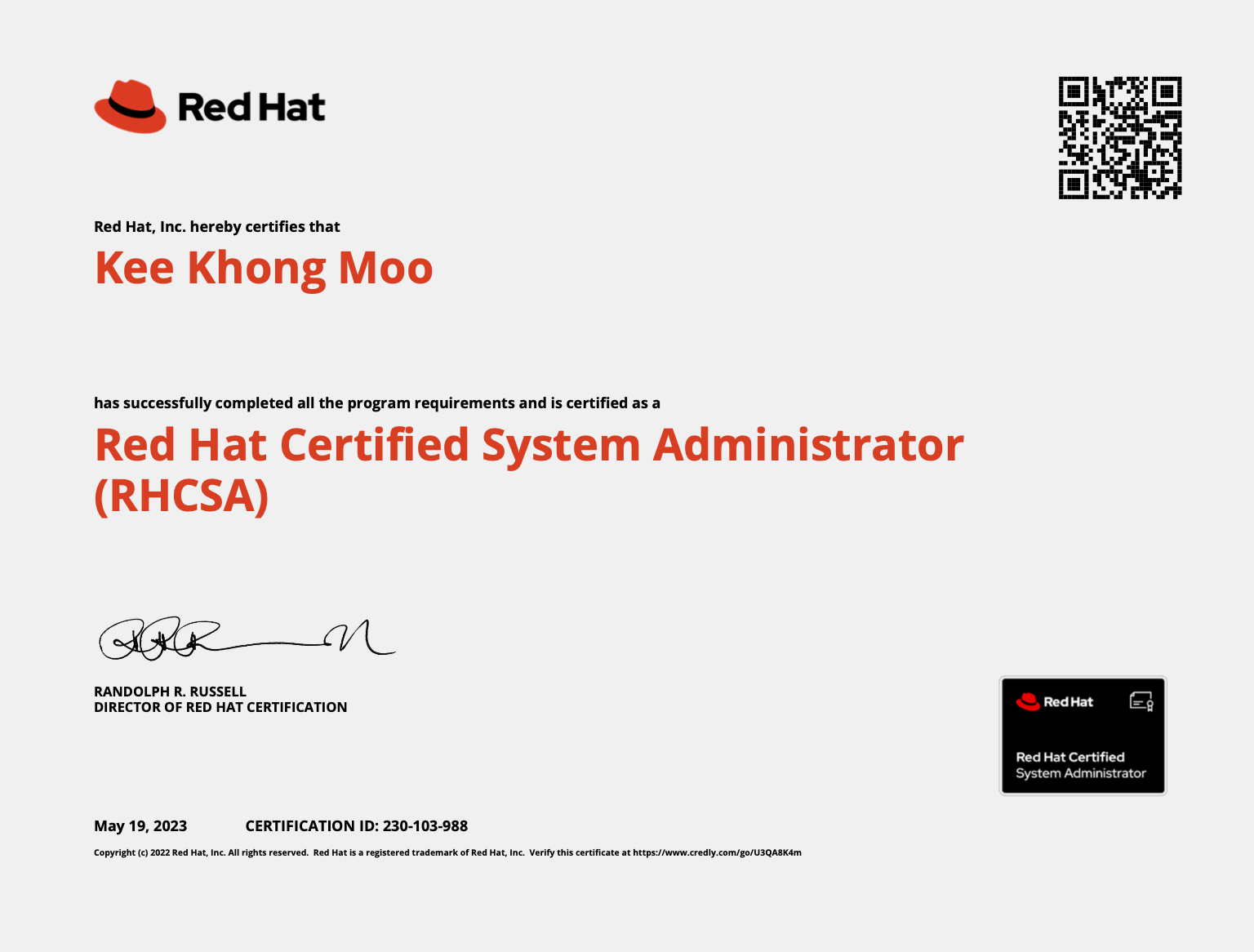 RHCSA Certificate